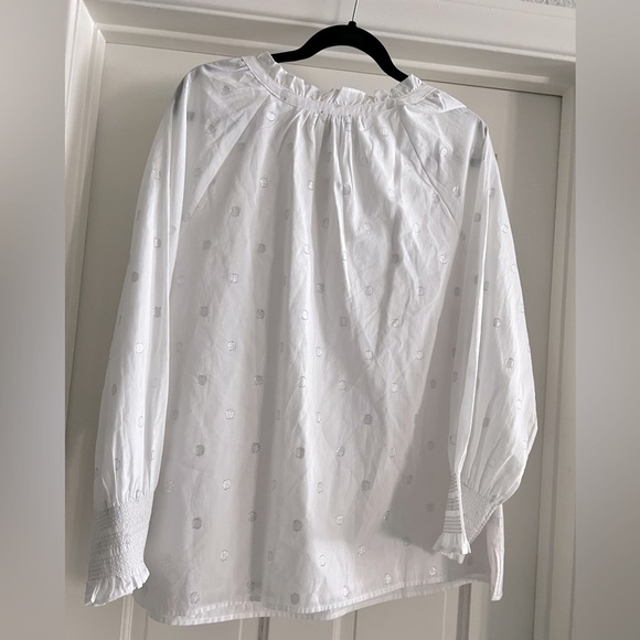 Talbots white long sleeve Henley shirt w Silver Polka Dots Plus size X NWT - Picture 2 of 4